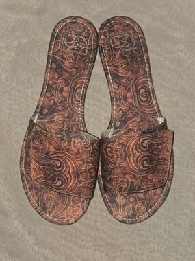 Brown Patterned Slide Sandals for Women - Casual Slip-On Comfort